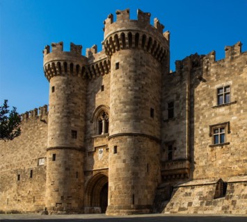 Main portal in sand-lime stone, Grand Masters Palace built in the 14th century by the Johnnite Order, fortress and palace for the Grand Master, UNESCO World Heritage Site, Old Town, Rhodes Town, Greec...