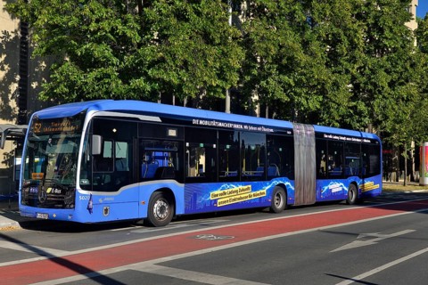 Electric bus, MVG e-bus, Munich transport company, side view, Munich, Bavaria, Germany, Europe