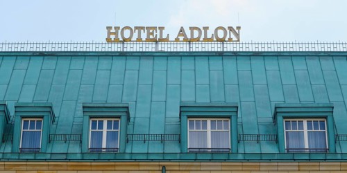 Dormer windows and lettering, Hotel Adlon, Pariser Platz, Berlin, Germany, Europe