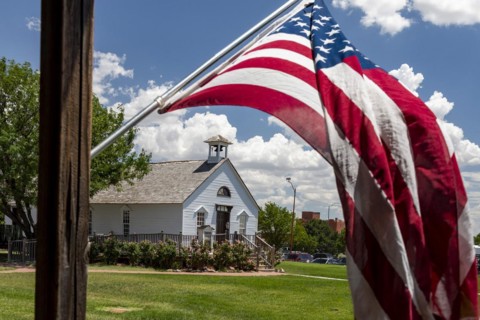 Dodge City, Kansas, Union Church at Boot Hill Museum. The museum preserves the history and culture of the old west
