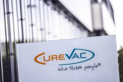 CureVac, biopharmaceutical company specialising in the messenger molecule mRNA, company sign, Tuebingen, Baden-Wuerttemberg, Germany, Europe