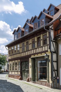 Historic old town, medieval alleys, cobblestones, half-timbered houses, Nordhausen, Thuringia, Germany, Europe