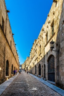 Knights Street in Old Town from the time of the Order of St. John, the only surviving 16th century street in late Gothic style, Oddos Ippoton, Rhodes Town, Greece, Europe