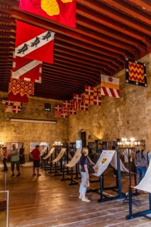 Hostel of the Spaniards, Knights Street in Old Town from the time of the Order of St. John, the only surviving 16th century street in late Gothic style, Oddos Ippoton, Rhodes Town, Greece, Europe