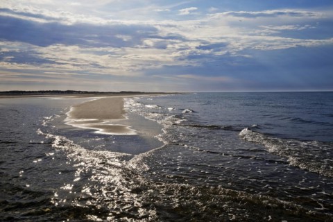 Meeting of the North Sea and the Baltic Sea at Grenen Point, Skagen, Denmark, Scandinavia, Europe
