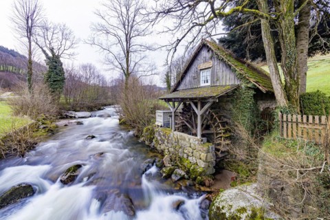 Rainbauernmuehle in the Black Forest, water-powered mill on the river Acher in Ottenhoefen, Baden-Wuerttemberg, Germany, Europe