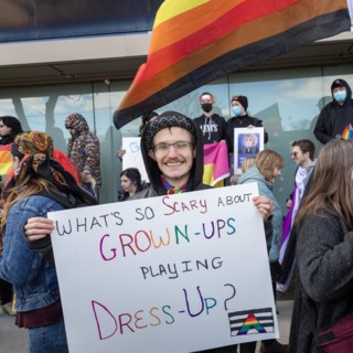 Royal Oak, Michigan USA, 11 March 2023, A small group of conservative Republicans protesting the Sidetrack Bookshops Drag Queen Story Hour were outnumbered by many hundreds of counter-protesters suppo...