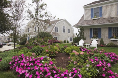 Residence with flower garden, coastal architecture, Cape Cod, Massachusetts, USA, North America
