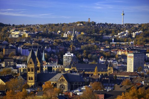 Panoramic view of Elberfeld with St. Suitbertus Church, Wuppertal, Bergisches Land, North Rhine-Westphalia, Germany, Europe