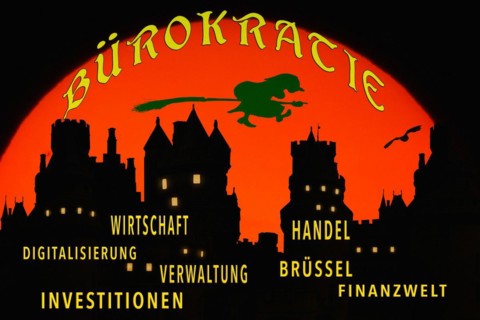 Symbolic image, trap bureaucracy, inefficient ponderous, approval procedures for investments expensive, complicated laws, digitalisation of administration, tangled paths, outdated procedures, dusty au...