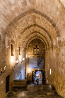 Entrance staircase, Grand Masters Palace built in the 14th century by the Johnnite Order, Fortress and Palace for the Grand Master, UNESCO World Heritage Site, Old Town, Rhodes Town, Greece, Europe