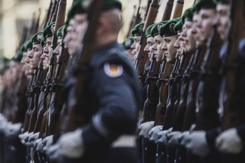 Soldiers of the Guard Battalion of the German Armed Forces, taken during the reception of the Prime Minister of Italy at the Federal Chancellery in Berlin, 03.02.2023., Berlin, Germany, Europe