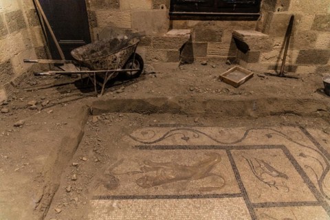 Excavation of mosaic floors, Grand Masters Palace built in the 14th century by the Johnnite Order, Fortress and Palace for the Grand Master, UNESCO World Heritage Site, Old Town, Rhodes Town, Greece, ...