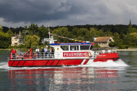 Workboat of the oil defence in operation on Lake Constance, a total of four new speedboats ensure the protection of the important drinking water reservoir, Constance, Baden-Wuerttemberg, Germany, Euro...