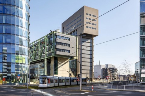 Duesseldorf Media Harbour, Tramway, Rheinbahn, Duesseldorf, North Rhine-Westphalia, Germany, Europe