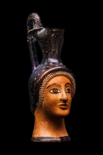 Small wine jug in the shape of a womans head, Oinochoe, 475-450 BC, Archaeological Museum in the former Order Hospital of the Knights of St. John, 15th century, Old Town, Rhodes Town, Greece, Europe