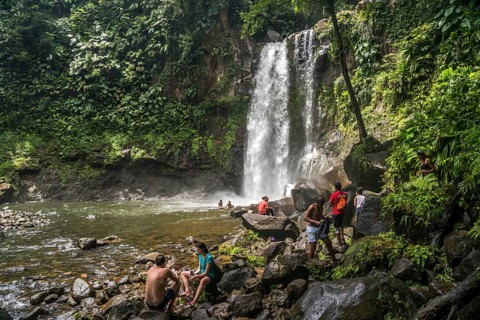 Chutes du Carbet waterfall in Guadeloupe National Park, Basse-Terre, Guadeloupe, France, North America