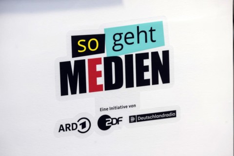 Trade fair stand of ARD, ZDF and Deutschlandradio with the initiative so geht Medien, Didacta trade fair in Stuttgart, Europes largest education trade fair. Stuttgart, Baden-Wuerttemberg, Germany, Eur...