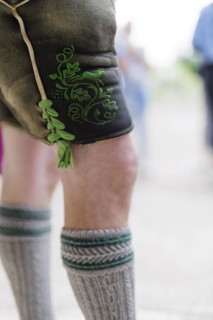 Traditional Bavarian Lederhosen and Zopfstruempfe., Holzkirchen, Germany, Europe