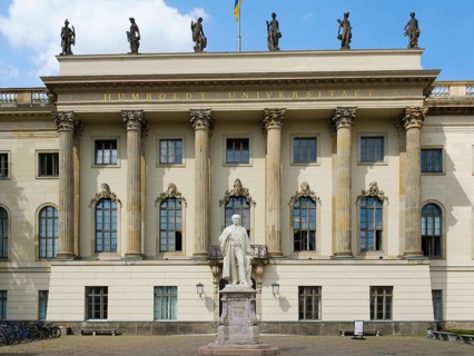 Humboldt University with Hermann von Helmholtz Monument, Unter den Linden, Berlin, Germany, Europe