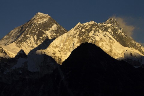 Mount Everest, Nuptse and Lhotse seen from Gokyo Ri at sunset. An autumn view. Gokyo Trek, Khumbu, the Everest Region, Himalayas. Sagarmatha National Park, a UNESCO World Heritage Site. Solukhumbu, Ne...