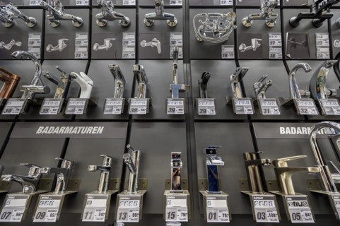 Bath fittings in DIY store, Allgaeu, Bavaria, Germany, Europe