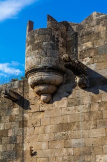 Front of French hostel, Knights Street in Old Town from the time of the Order of St. John, only surviving 16th century street in late Gothic style, Oddos Ippoton, Rhodes Town, Greece, Europe