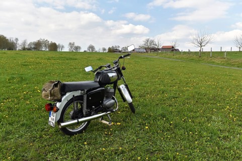 Vintage motorbike from the GDR MZ TS 150, Hesse, Germany, Europe
