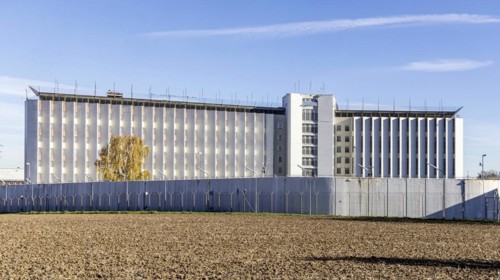 Stammheim Prison, exterior view of the prison with prison wall, Stuttgart, Baden-Wuerttemberg, Germany, Europe