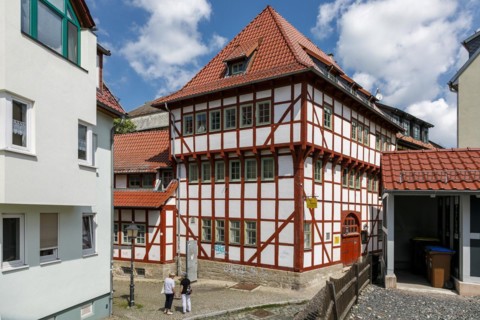 Historic old town, medieval alleys, cobblestones, half-timbered houses, Nordhausen, Thuringia, Germany, Europe