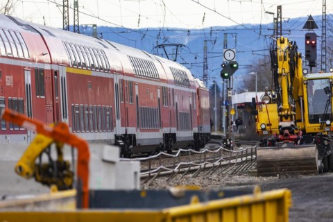 Investment in the ailing rail network, Deutsche Bahn construction site on the busy Rhine Valley line towards Switzerland, Deutsche Bahn AG regional train, Riegel, Baden-Wuerttemberg, Germany, Europe
