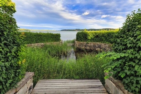 View of the sea, castle park, Tullgarn Castle, official royal castle, Trosa, Soedertaelje, Soedermanland, Sweden, Europe