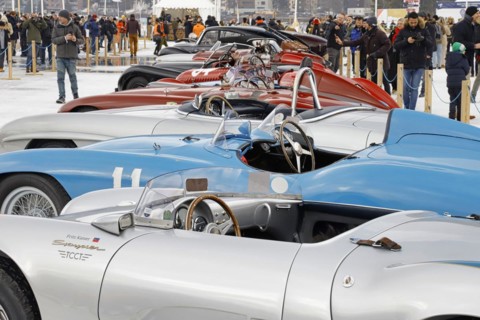 Classic car Concours dElegance on the frozen lake, The ICE, St. Moritz, Engadin, Switzerland, Europe