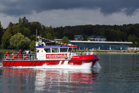 Workboat of the oil defence in operation on Lake Constance, a total of four new speedboats ensure the protection of the important drinking water reservoir, Constance, Baden-Wuerttemberg, Germany, Euro...