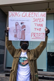 Royal Oak, Michigan USA, 11 March 2023, A small group of conservative Republicans protesting the Sidetrack Bookshops Drag Queen Story Hour were outnumbered by many hundreds of counter-protesters suppo...