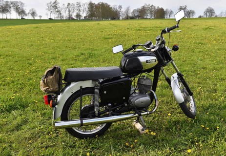 Vintage motorbike from the GDR MZ TS 150, Hesse, Germany, Europe