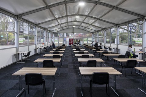 TU Dortmund closed, Corona pandemic, tents for students, online lectures at the Technical University, education, Dortmund, North Rhine-Westphalia, Germany, Europe