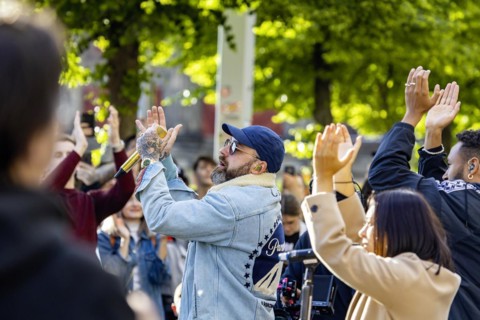 Spontaneous free concert by the rapper Sido, promotion for the car brand Smart, Berlin, Germany, Europe