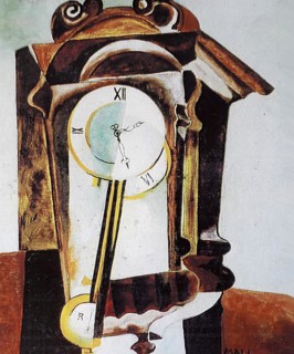Oil Painting by Volker von Mallinckrodt in Cubist Style, Cubism, Old Wall Clock