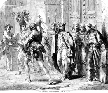 The Keepers of the Torah on the Sabbath Day, Sabbath, spears, gate, keepers, night, wall, Prietser, woman, men, Bible, Old Testament, The Book of Nehemiah, chapter 13, verse 21, historical illustratio...