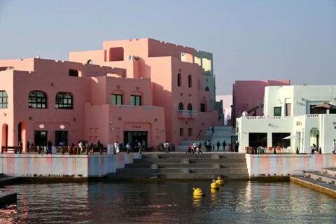 Colourful houses in Mina District, Mia Park, Old Port Doha, Qatar, Asia