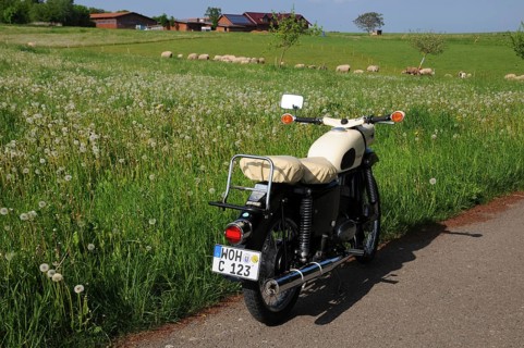 Vintage motorbike from the GDR MZ ES 150, Hesse, Germany, Europe