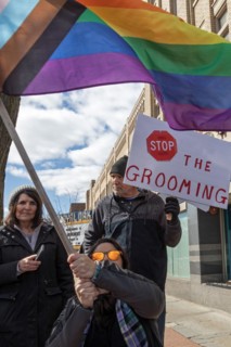 Royal Oak, Michigan USA, 11 March 2023, A small group of conservative Republicans protesting the Sidetrack Bookshops Drag Queen Story Hour were outnumbered by many hundreds of counter-protesters suppo...