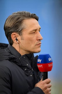 Coach Niko Kovac VfL Wolfsburg in interview Microphone Logo SKY, PreZero Arena, Sinsheim, Baden-Wuerttemberg, Germany, Europe