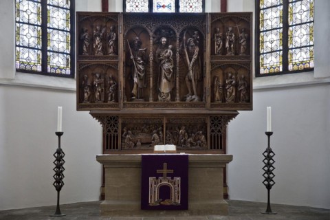 Wing carving altar in the Protestant Church of St. James, Breckerfeld, Ruhr region, North Rhine-Westphalia, Germany, Europe