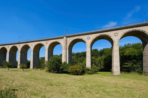 Railway viaduct, Altenbeken viaduct, sand-lime bridge, Altenbeken, East Westphalia-Lippe, North Rhine-Westphalia, Germany, Europe