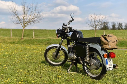 Vintage motorbike from the GDR MZ TS 150, Hesse, Germany, Europe