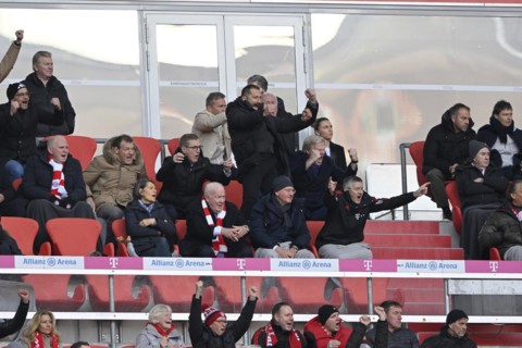 Goal celebrations in the stands: Stefan Effenberg, Uli Hoeness, Oliver Kahn Chairman of the Board FC Bayern Munich FCB Sports Director Hasan Salihamidzic FC Bayern Munich FCB Herbert Hainer President ...