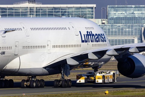 Lufthansa Airbus A380-800 with the name Germany, taxiway at the airport terminal, Frankfurt am Main, Hesse, Germany, Europe