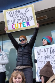 Royal Oak, Michigan USA, 11 March 2023, A small group of conservative Republicans protesting the Sidetrack Bookshops Drag Queen Story Hour were outnumbered by many hundreds of counter-protesters suppo...